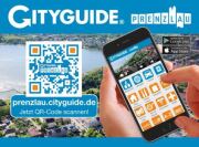 Prenzlau-App Cityguide Anzeige mit QR Code. Code scannen und die App kann installiert werden.