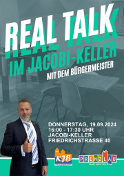 Plakat zum Real Talk im Jacobi-Keller