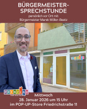 Werbung für den Bürgermeister-Treff im Popup-Store. 