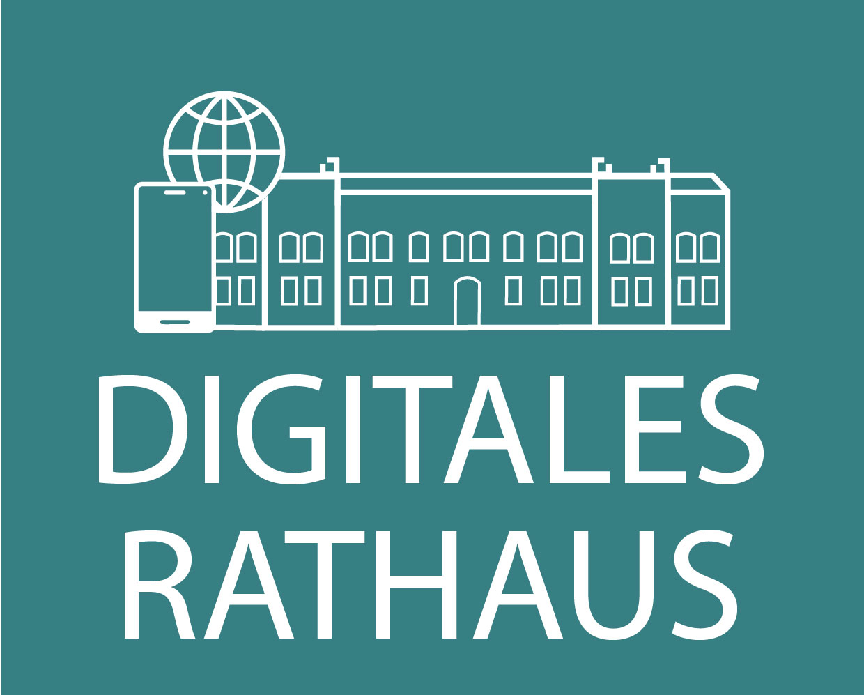 Digitales Rathaus Prenzlau Websymbol und Smartphone für den stellisierten Rathaus